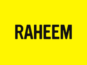 Raheem is written in black text on a bright yellow background