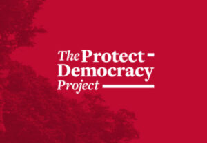 The Protect Democracy Project is written in white text on a red background
