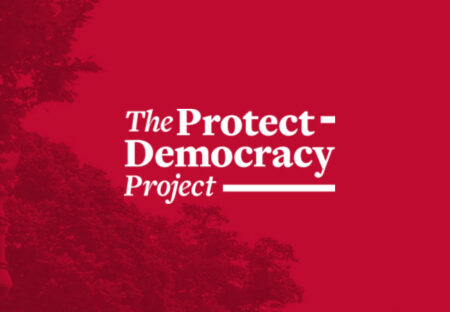 The Protect Democracy Project is written in white text on a red background