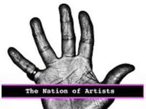 Nation of Artists logo shows a human hand, palm towards the viewer